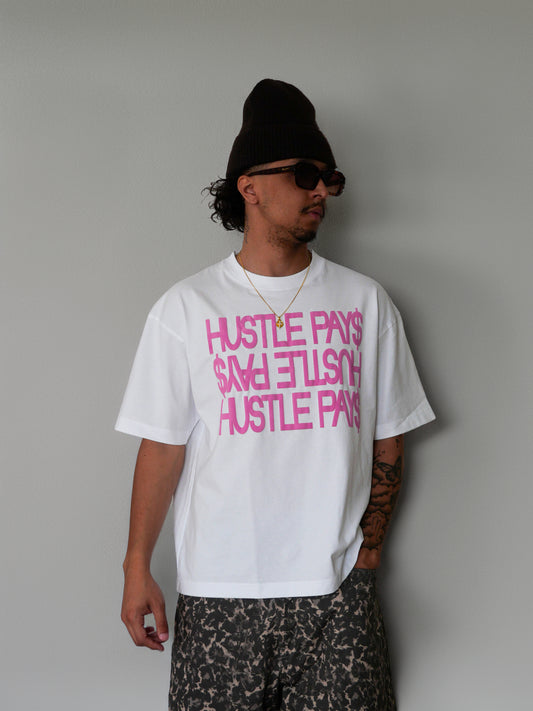 T-SHIRT HUSTLE PAY$ BLANC