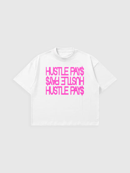T-SHIRT HUSTLE PAY$ BLANC