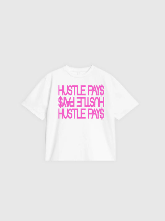 T-SHIRT HUSTLE PAY$ BLANC